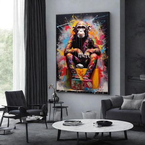 Monkey Print Art, Graffiti Wall Art Original, Street Art Prints, Animal Portrait Painting Graffiti, Gorilla Wall Art Prints Trendy Framed