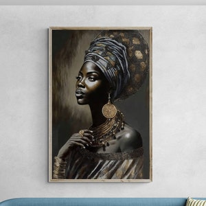 Arte de mujer africana, póster en blanco y negro, arte mural extragrande, arte mural digital, arte mural imprimible, descarga de arte digital