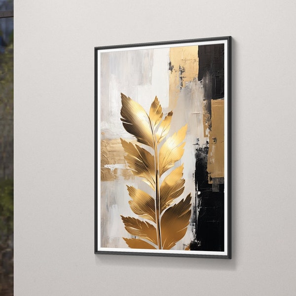 White and gold leaf luxury art printable, Download, luxury gold leaf wall art prints, bedroom white leaf wall decor printable art