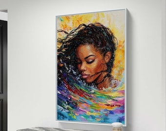 Colorful Abstract Portrait Art Print, Vibrant Woman in Water, Modern Digital Download