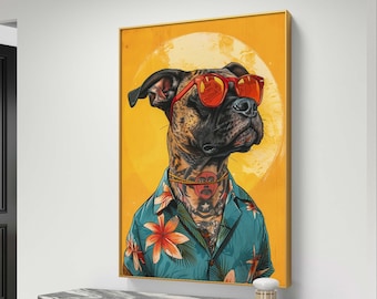 Hipster Hound Art Print: getatoeëerde hond met zonnebril (digitale download)