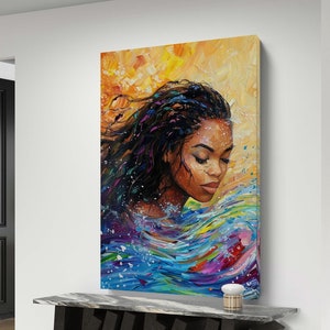 Colorful Abstract Portrait Art Print, Vibrant Woman in Water, Modern Digital Download
