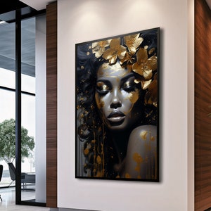 African woman art , gold and white poster ,Extra large wall art ,Digital wall art , Printable wall art , Download digital art