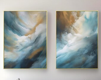 Abstract Navy Blue and Gold Wall Art Set of 2 (Digital Download)