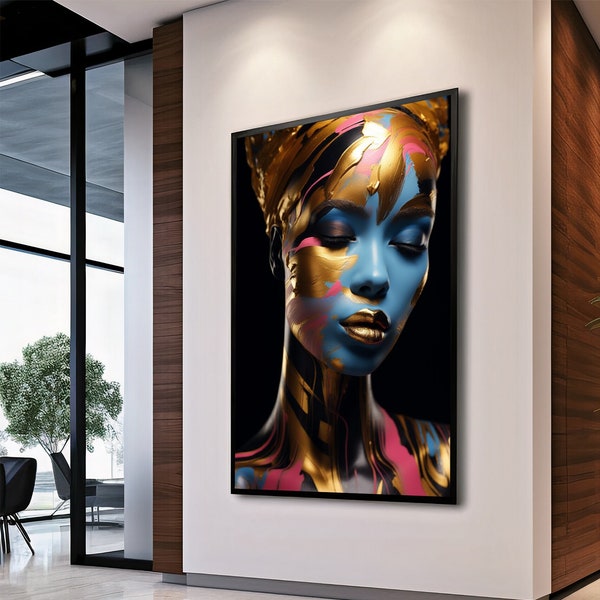 Colorful Abstract Woman Portrait Wall Art for Living Room - Colorful Woman Printable Wall Decor Woman Face Wall Art - Digital Download