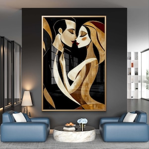 Abstrakte Liebende Kunstdruck | Romantisches digitales Gemälde eines intimen Moments eines Paares