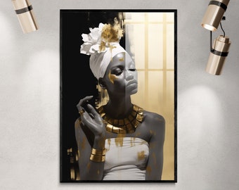 Black and Gold African Woman Art Print: Luxury Portrait (JPG)