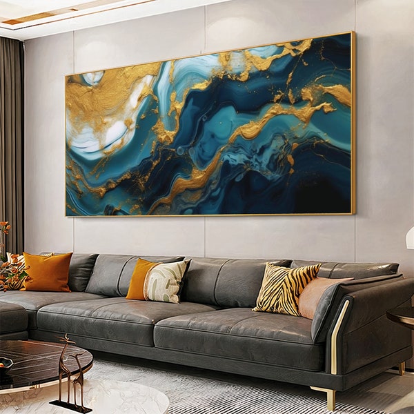 Marble Fluid abstract Art Print Navy Blue gold grey bedroom decor interiors wall art gift modern abstract