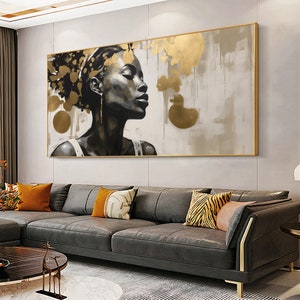 Beautiful woman art - African woman wall art - black woman wall art - afro woman with gold - black and gold print - luxury black art