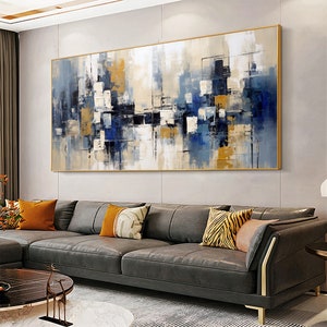 Large Abstract printable art, Blue and gold, Large Wall Art, Indigo Blue Art, Abstract painting instant download art, Blue Wall Art