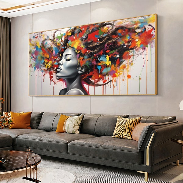Colorful Abstract Print, Horizontal Wall Art, Abstract Artwork, Extra Large Abstract Art Print, Instant Download,Beautiful Woman