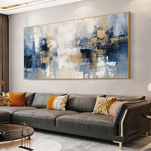 Grote abstracte afdrukbare kunst, blauw en goud, kunst aan de grote muur, indigoblauwe kunst, abstract schilderij instant download kunst, blauwe muurkunst