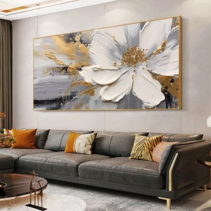 Weiße und goldene abstrakte Blumen Luxus Kunstdruck, weiße Kunstdrucke, neutrale moderne Wanddekoration, minimalistische Digitaldrucke