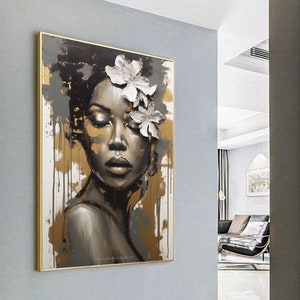 African woman art , gold and white poster ,Extra large wall art ,Digital wall art , Printable wall art , Download digital art