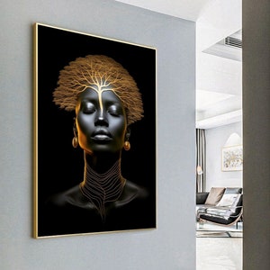 African Woman in Gold Digital Print, African Woman, African American Art, African Wall Art, Black Woman, Abstract Wall Art, Home Decor, Gold