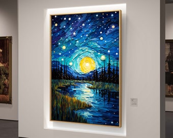 Arte digital inspirado en Van Gogh / Noche estrellada y jardín en Sainte-Adresse / Arte de pared imprimible / Decoración de pared descargable /