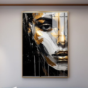 Arte de mujer africana, póster dorado y blanco, arte mural extragrande, arte mural digital, arte mural imprimible, descarga de arte digital