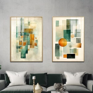 Geometric Art Print Set of 2, Colorful Wall Art, Geometric Wall Art, Geometric Shapes Abstract Wall Art, Midcentury Prints, INSTANT DOWNLOAD