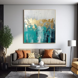 Turquoise Golden Abstract Art Print: Elegant Home Decor (Digital Download)
