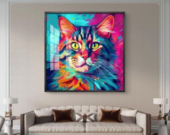Colorful cat portrait - pop art pet wall art digital download
