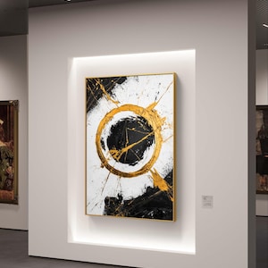 Modern Abstract Gold Circle Art - Black & White Contrast