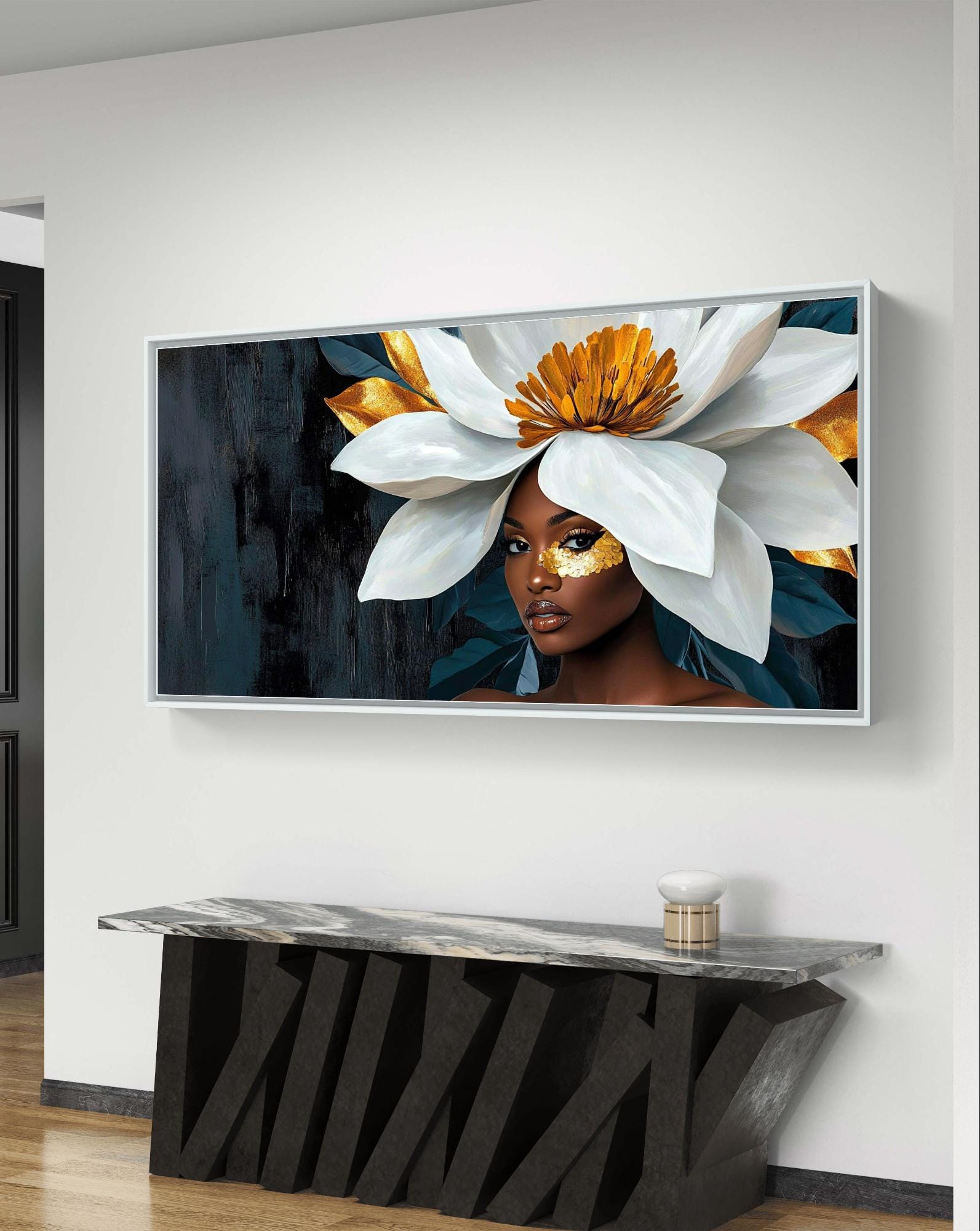 花のヘッドピースをつけた優雅なアフリカ女性 - デジタルアート