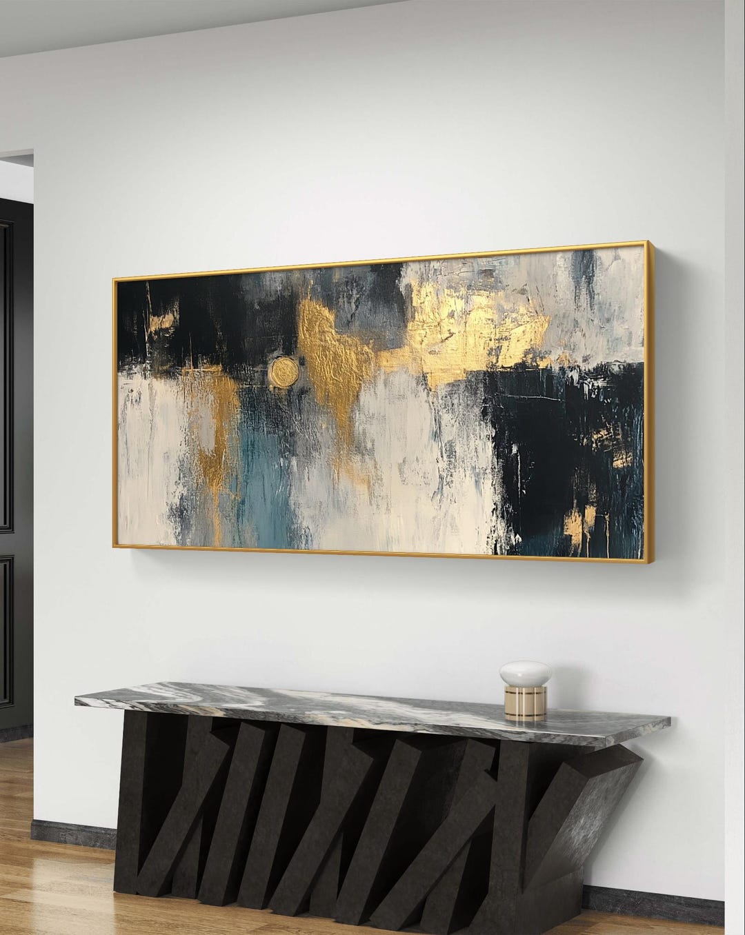 Abstract Gold and Blue Canvas | Modern Textured Art | Bold Contemporary ...