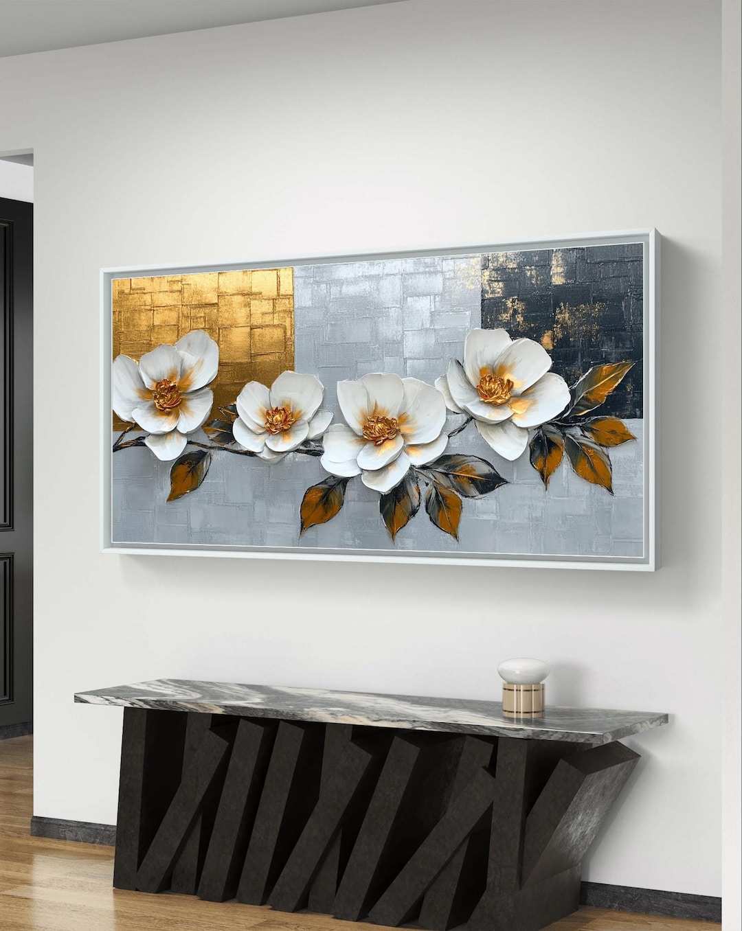 Elegant Gold and White Floral Wall Art - Digital Download for Modern ...