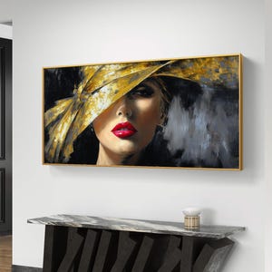 Mujer elegante con sombrero amarillo - Descarga de arte mural digital