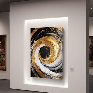 Abstract gold and white textured swirl on black background digital artwork