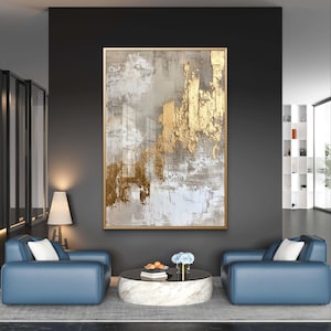 Strukturiertes Gold und graue abstrakte Wandkunst | Moderne Metallic Leinwand | Elegantes Wohnkultur | Digitaler Download