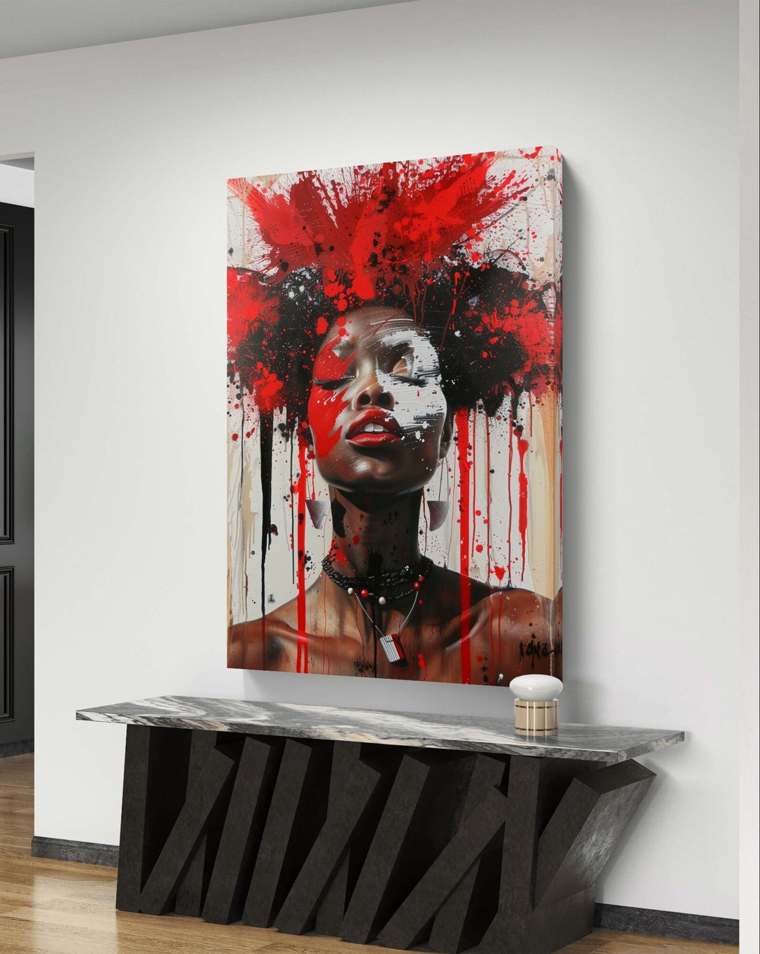 Bold Abstract Portrait Art Print, Red and Black Wall Art, Modern ...