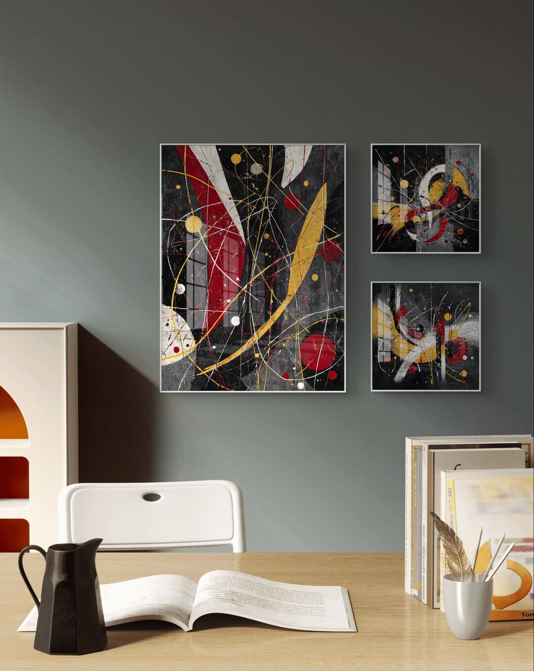 Red Yellow Black Abstract Wall Art Set of 3 - Digital Download - Etsy