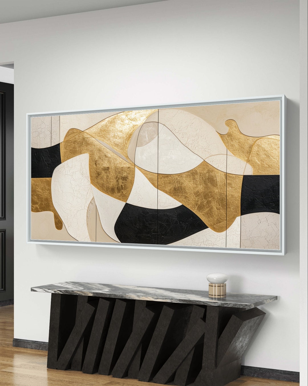 Gold Leaf Abstract Art Print: Black and White Curves (digital Download ...