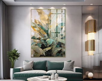 Green and Gold Leaf Print: Modern Botanical Wall Art (Digital Download)