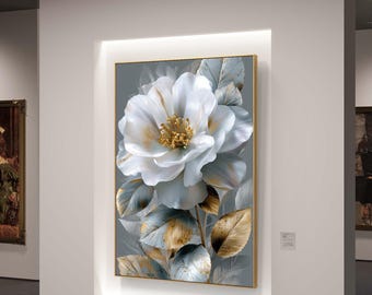 White and gold floral wall art - elegant digital download