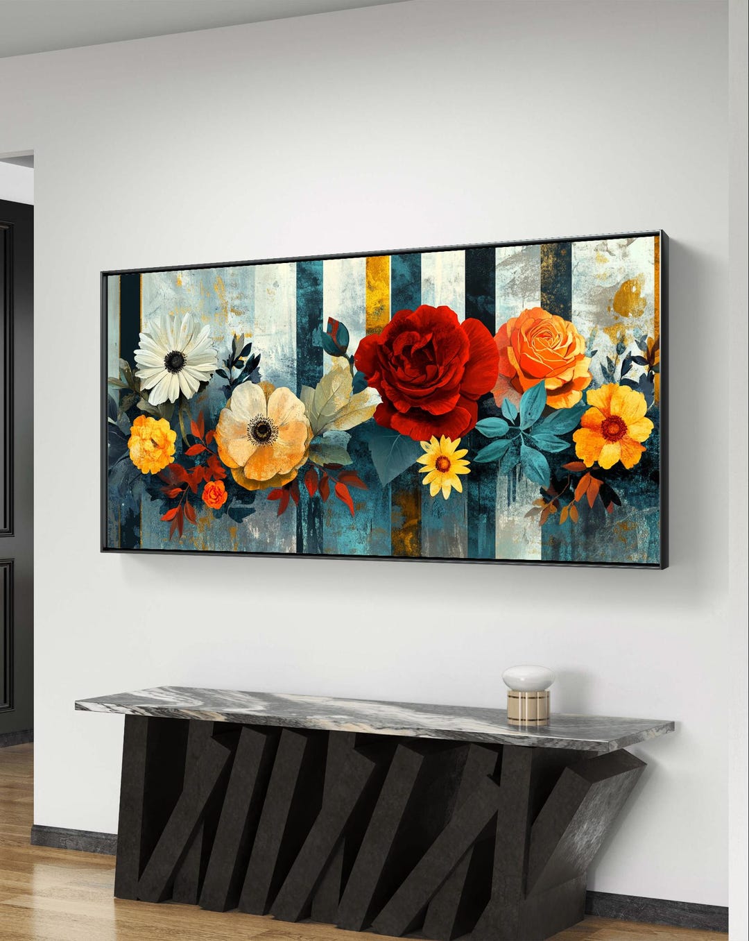 Vibrant Floral Bouquet Digital Wall Art - Modern Rustic Decor Printable ...