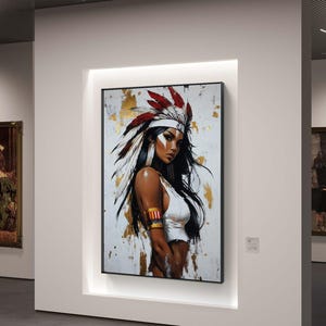 Native Woman Warrior Portrait - Digital Wall Art for Modern Decor