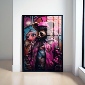 Teddy Bear Graffiti Wall Art, Printable Digital Download, Colorful Bear Wall Decor, Modern Art Print, Street Pop Art, Urban Graffiti Poster