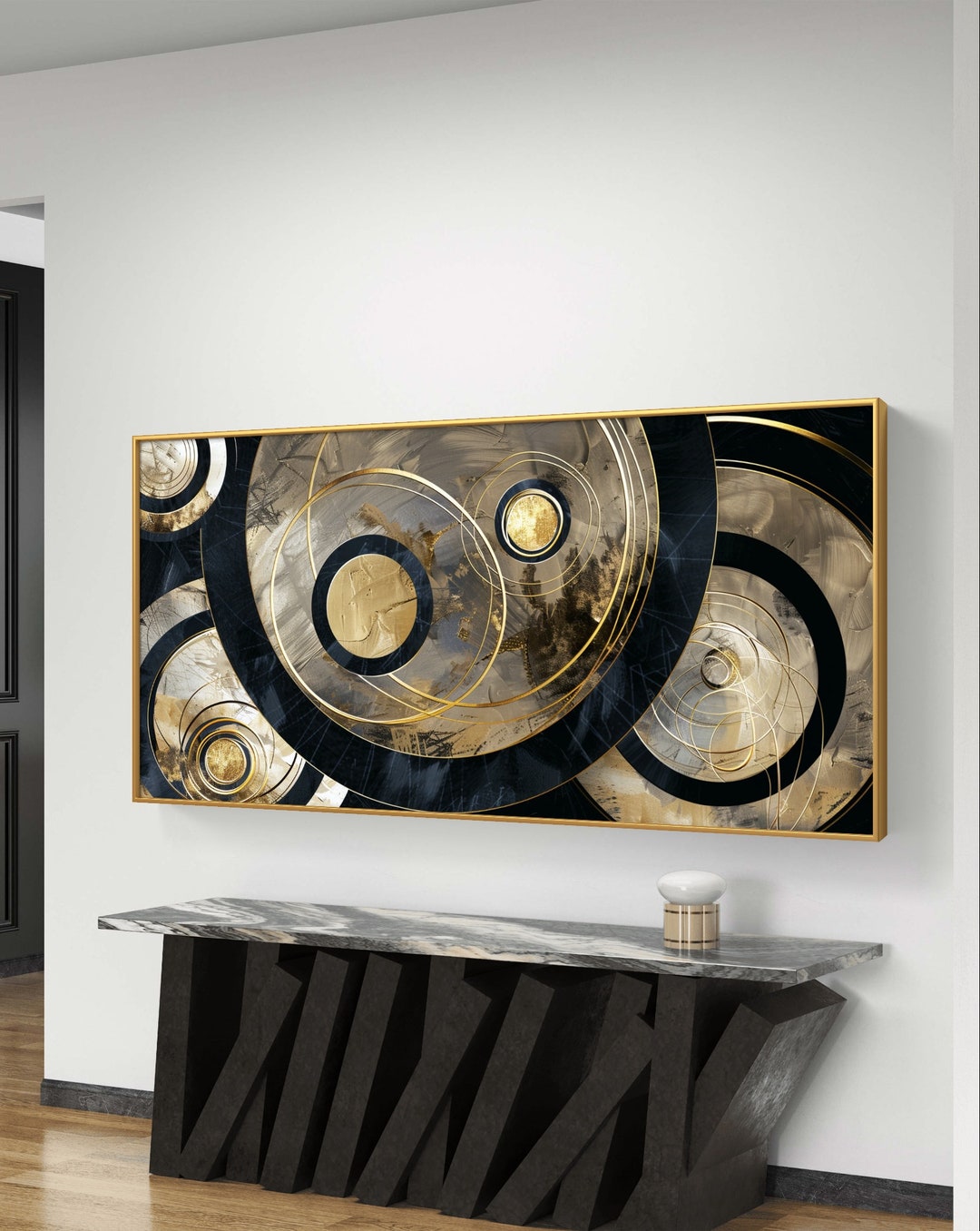 Cosmic Elegance: Abstract Gold and Black Spiral Artwork - Etsy