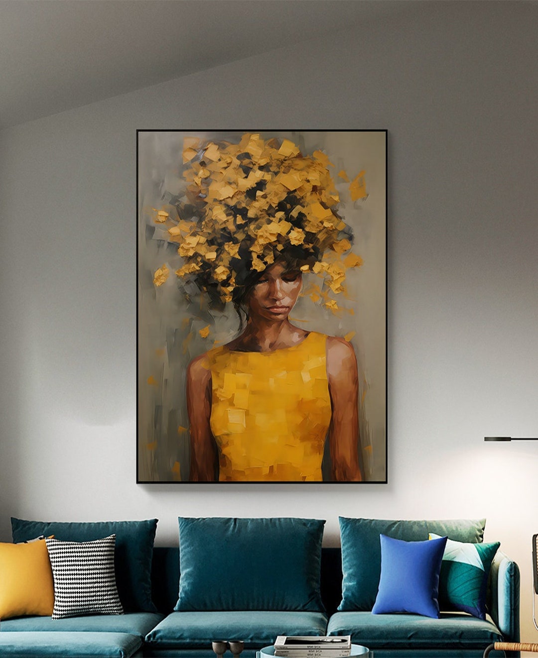 Woman in Yellow Abstract Art Print, Colorful Wall Decor (digital Print ...