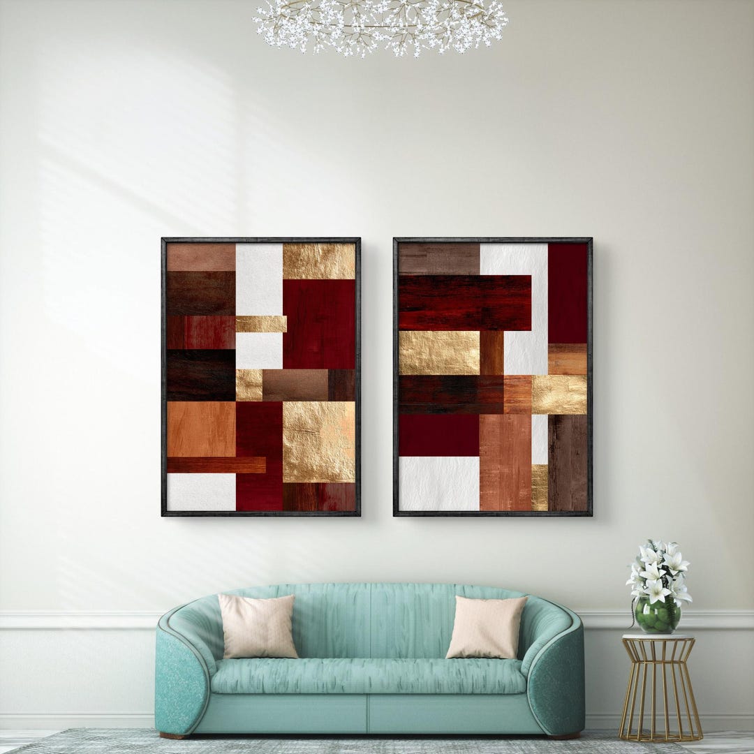 Red and gold abstract geometric wall ...