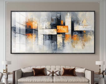 Abstract Geometric Art Print: Orange and Gray Modern Painting (Digital Download)