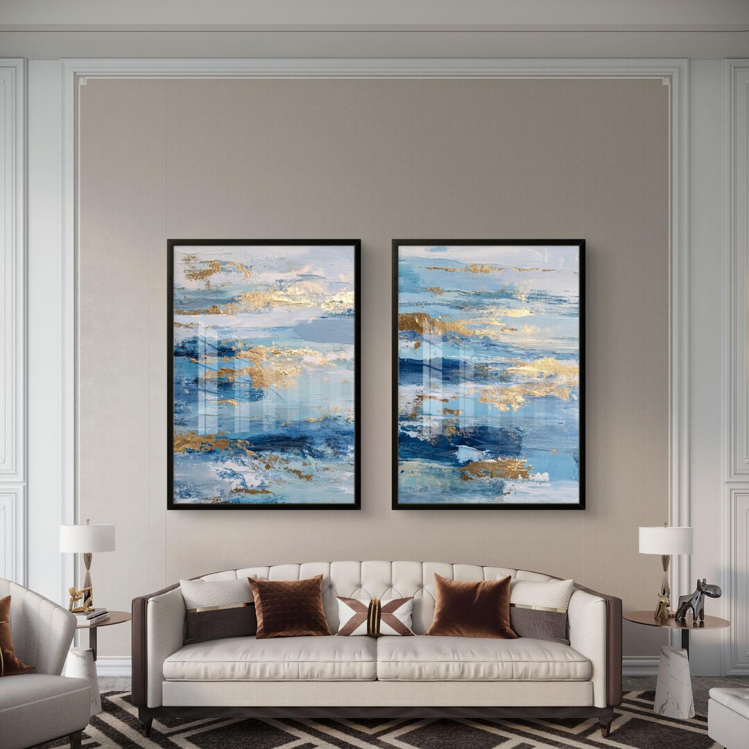 Blue and Gold Abstract Ocean Wall Art - Digital Download - Etsy