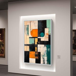 Modern Abstract Geometric Painting – Bold Orange and Teal Wall Art