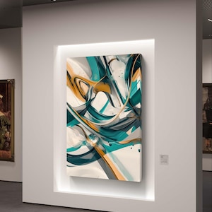 Teal and Gold Abstract Digital Art | Modern Wall Art Download | Fluid Geometric Design for Home Decor