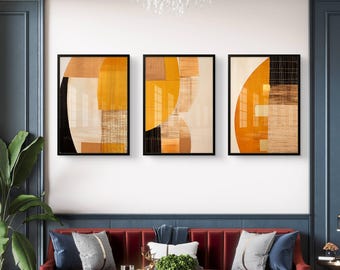 Warm amber geometry triptych set of 3 digital download