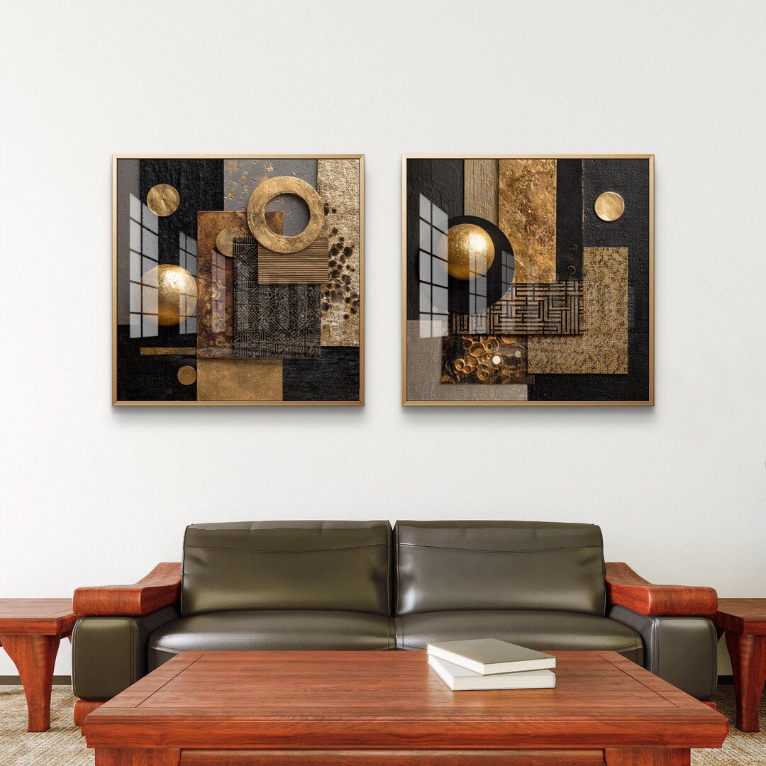 Black and Gold Geometric Collage Set of 2 - Digital Wall Art - Etsy