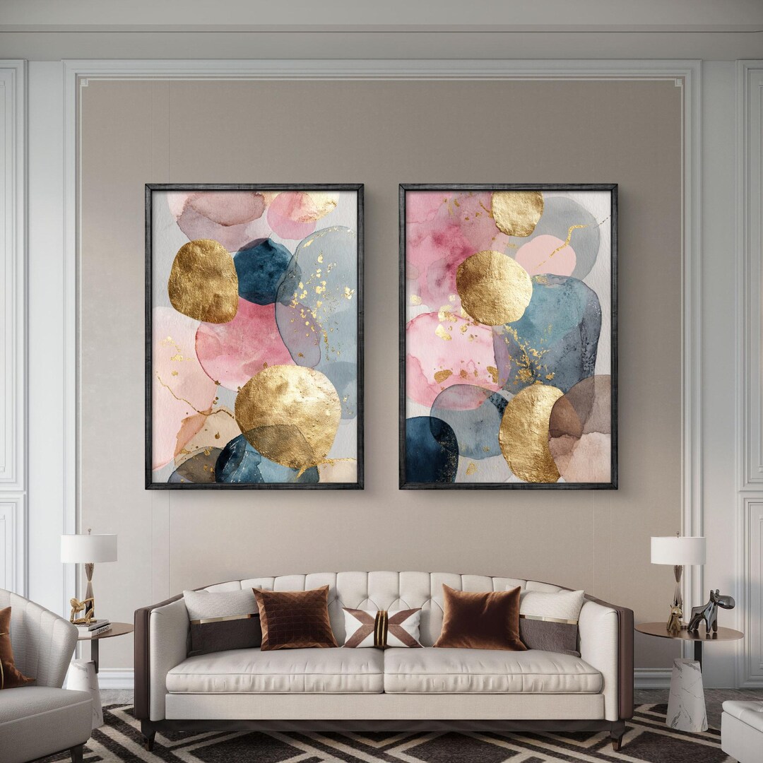 Pink and Gold Abstract Watercolor Wall Art Set of 2 - Digital Download ...