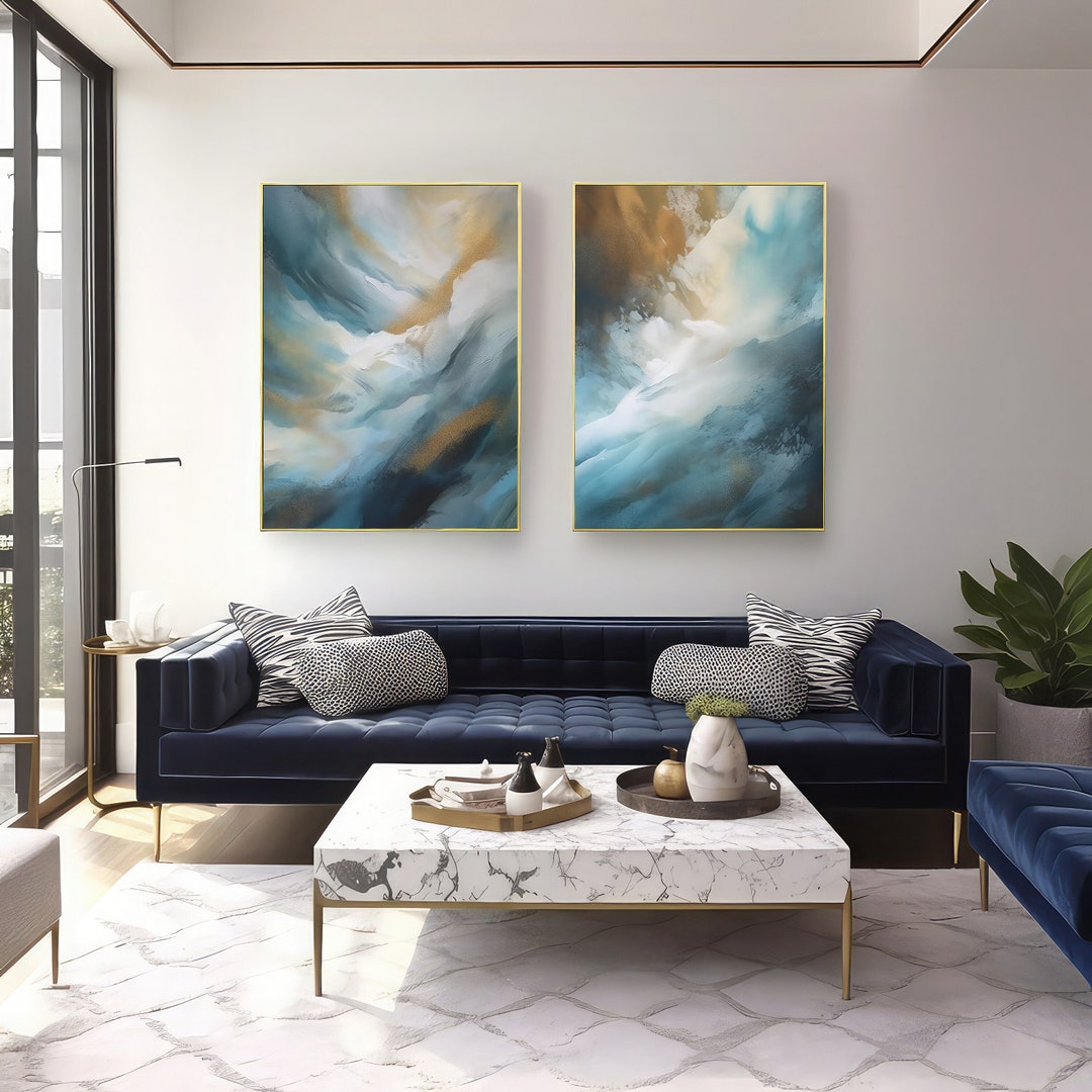 Abstract Navy Blue and Gold Wall Art Set of 2 (digital Download) - Etsy